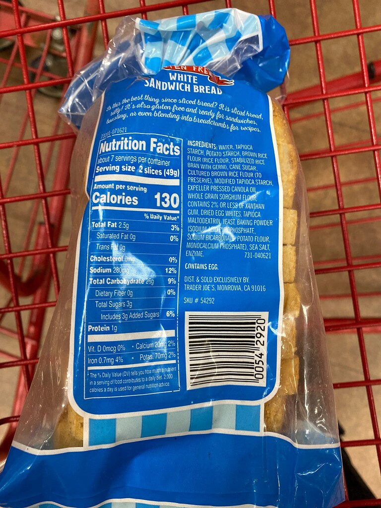 Trader Joe’s Gluten Free Bread (white bread, bagels, English muffins