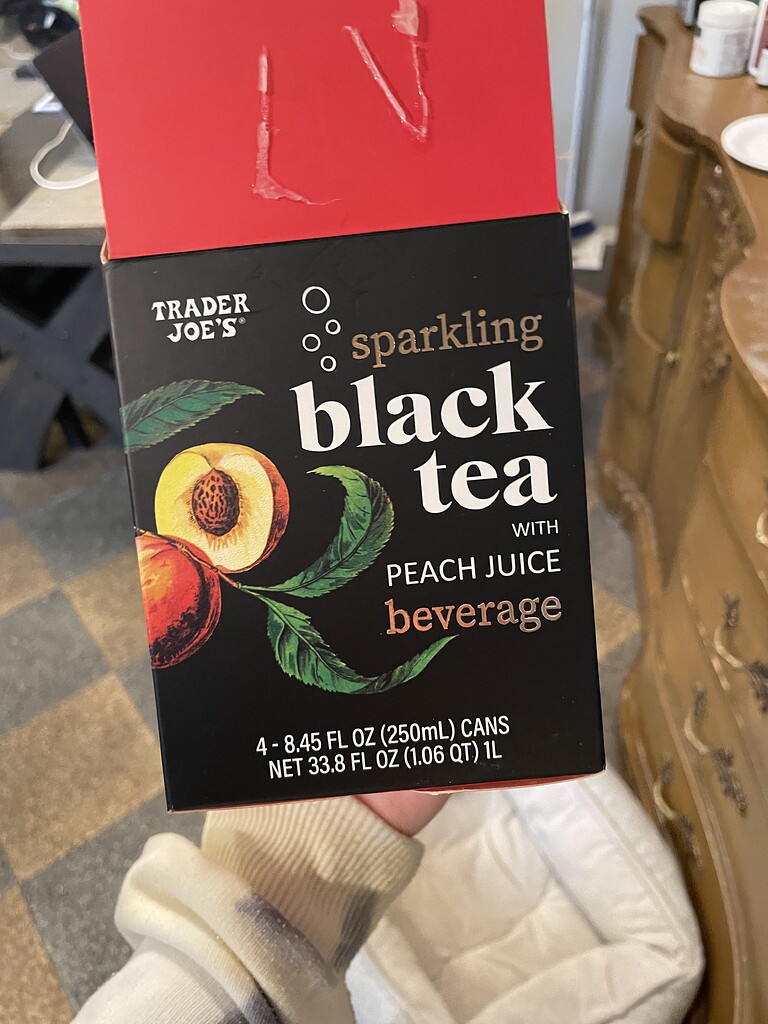 Trader Joe’s Sparkling Black Tea with Peach juice Kashrut Ohel Torah