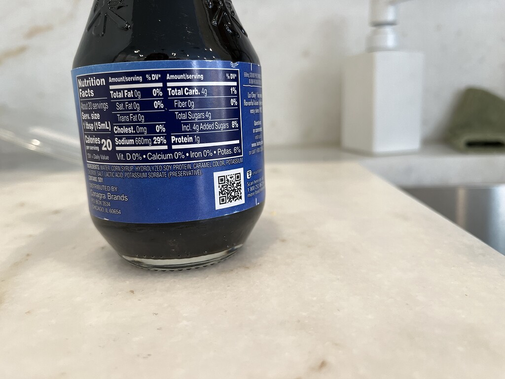 La choy , soy sauce, less sodium Pesach Ohel Torah