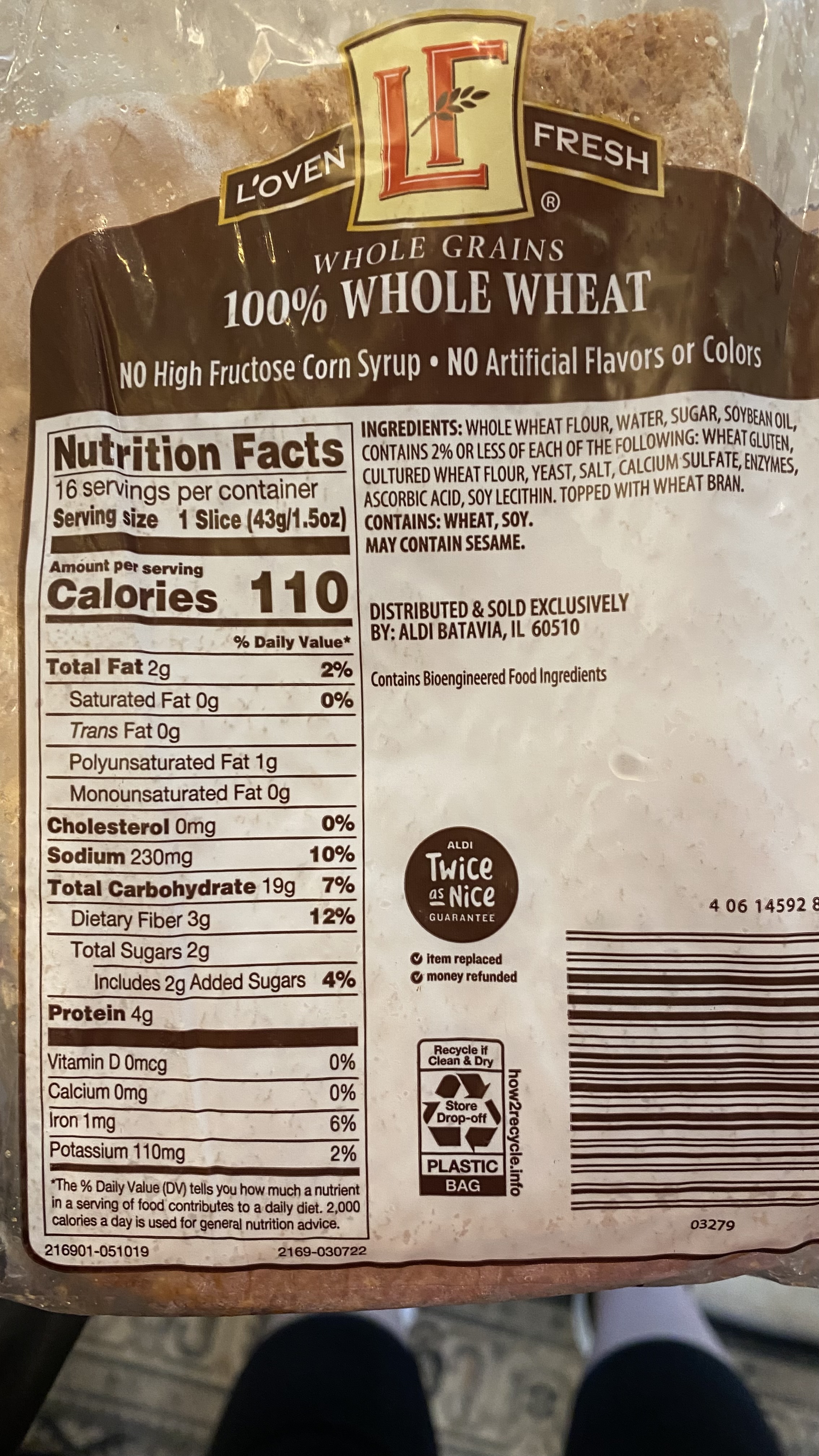 L’Oven Fresh Whole Wheat Bread Kashrut Ohel Torah