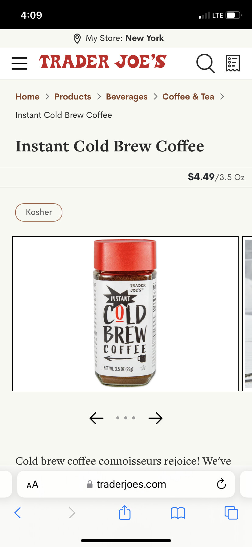 Trader Joe’s instant cold brew Pesach Ohel Torah
